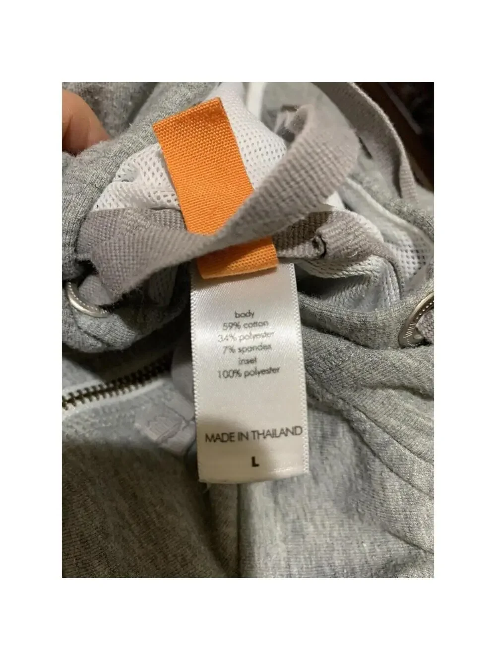 Women's LUCY full zip jacket ruffles hooded L LARGE gray cotton blend 3/4 sleves